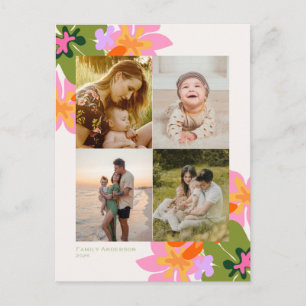 Name Familie 4 Fotos Collage floral süß Feiertagspostkarte