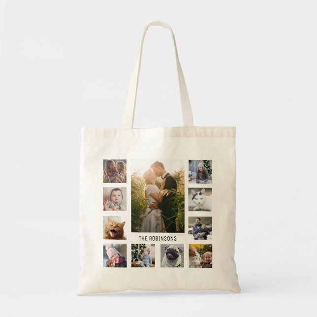Name Familien-Foto-Collage 11 Instagram Pics | Tragetasche (Vorne)