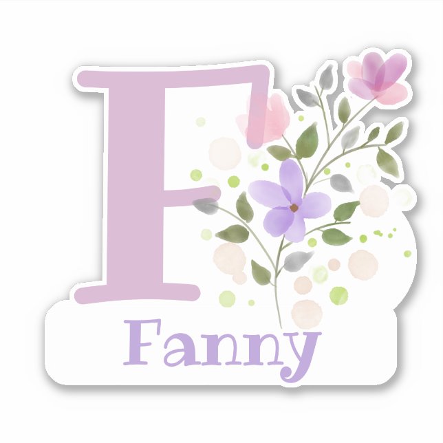 Name Fanny & Initial mit Blumendesign Aufkleber (Vorderseite)