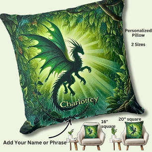 Name, Fantasy-Drache fliegt in grünen Lichtstrahle Kissen