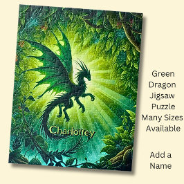 Name, Fantasy-Drache fliegt in grünen Lichtstrahle Puzzle