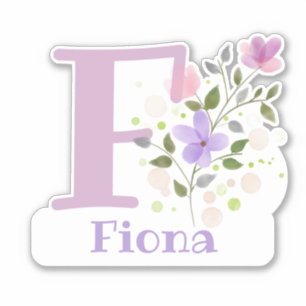 Name Fiona plus Initial mit Blumendesign Aufkleber