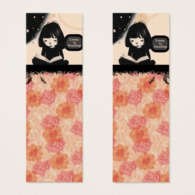 Name Floral Black Orange Peach Lesezeichen (Vorne & Hinten)