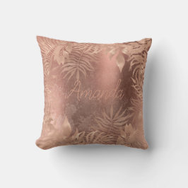 Name Floral Pink Rose Gold Tropical Copper Grungy Kissen
