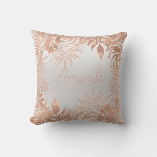 Name Floral Rose Gold Gerahmte Kupfer Grau Foil Kissen (Vorderseite)