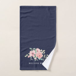 Name Floral Watercolor Navy Handtuch Badhandtuch Set