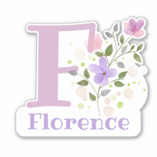 Name Florence & Initial mit Blumendesign Aufkleber
