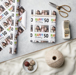 Name Foto 50. Geburtstag Geschenkpapier