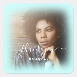 Name Foto Aqua Blue Bridal Sweet16 Quadratischer Aufkleber