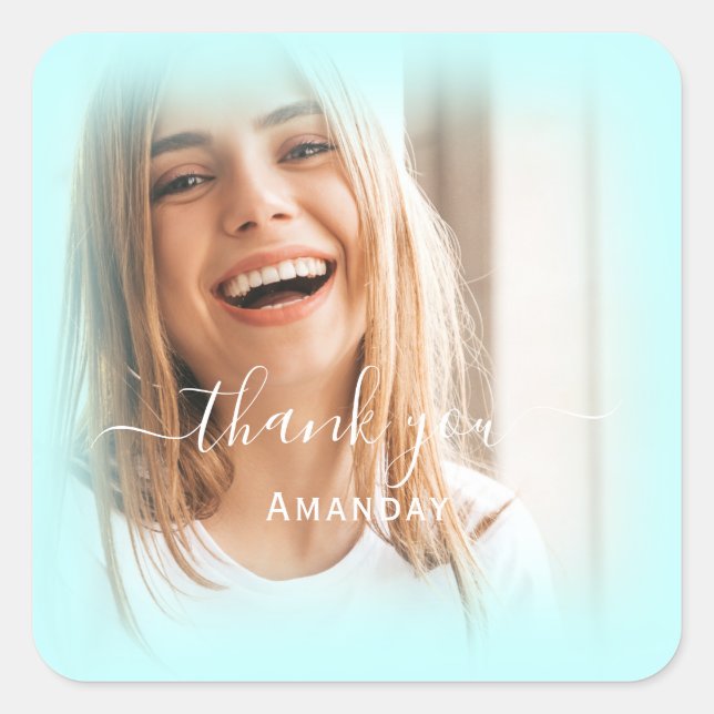 Name Foto BLUE PASTEL Bridal Sweet16 Quadratischer Aufkleber (Vorderseite)