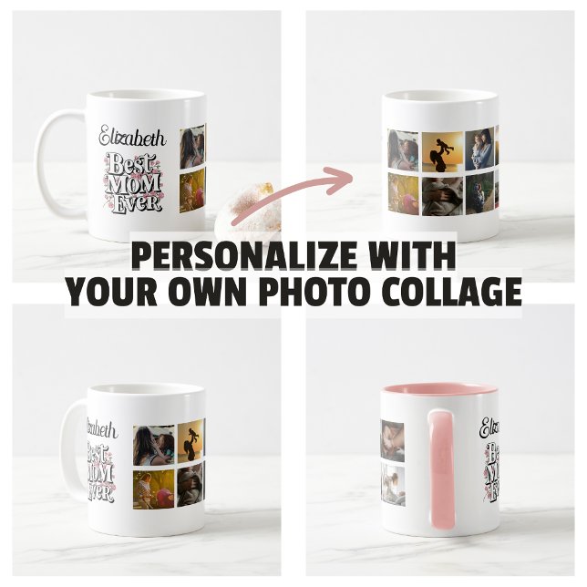 Name Foto Collage Beste Mama je Niedlich Keepake Kaffeetasse (Name Photo Collage Best Mom Ever Cute Keepsake Mug)