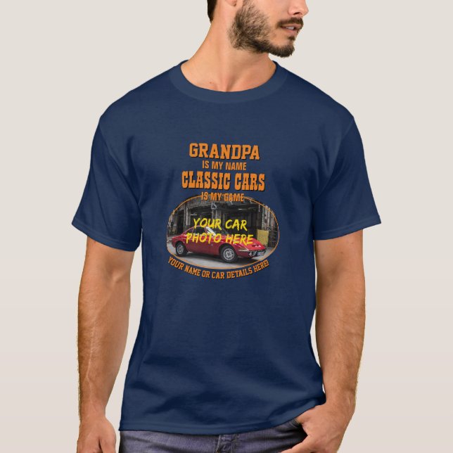 Name, Foto des Autos, Text, Oper Classic Car hinzu T-Shirt (Vorderseite)