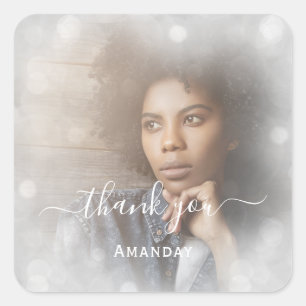 Name Foto Gray Bridal Sweet16 Quadratischer Aufkleber