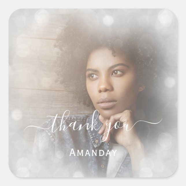 Name Foto Gray Bridal Sweet16 Quadratischer Aufkleber (Vorderseite)