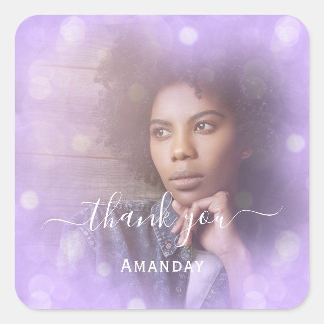 Name Foto Lila Bridal Sweet16 Quadratischer Aufkleber (Vorderseite)