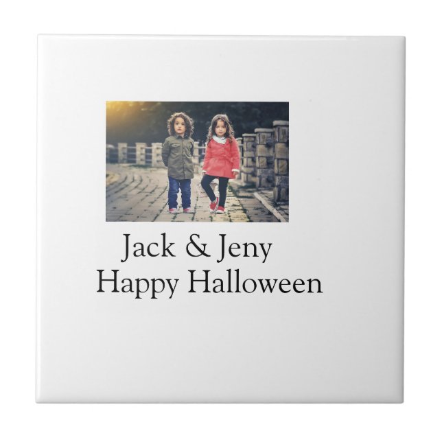 Name Foto Text Halloween Junge Fliese (Vorderseite)
