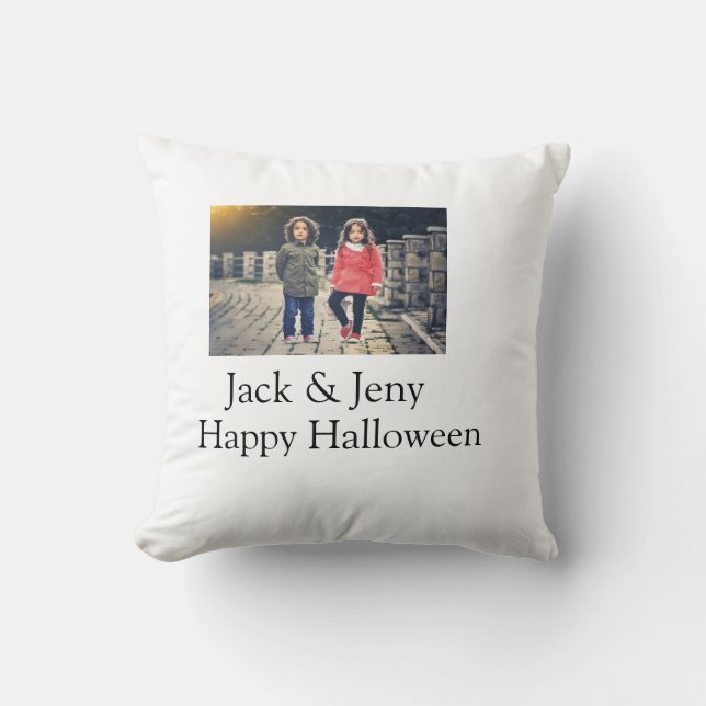 Name Foto Text Halloween Junge Kissen (Vorderseite)