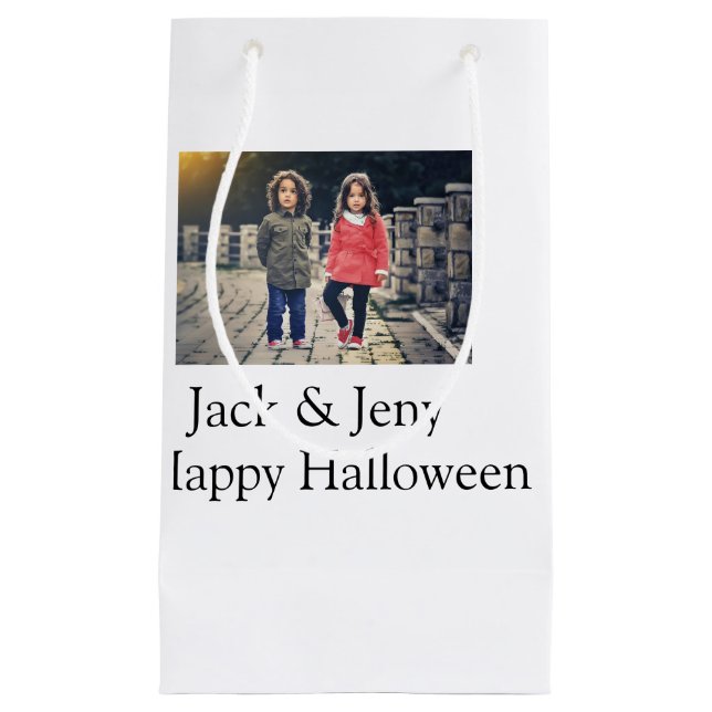 Name Foto Text Halloween Junge Kleine Geschenktüte (Vorderseite)