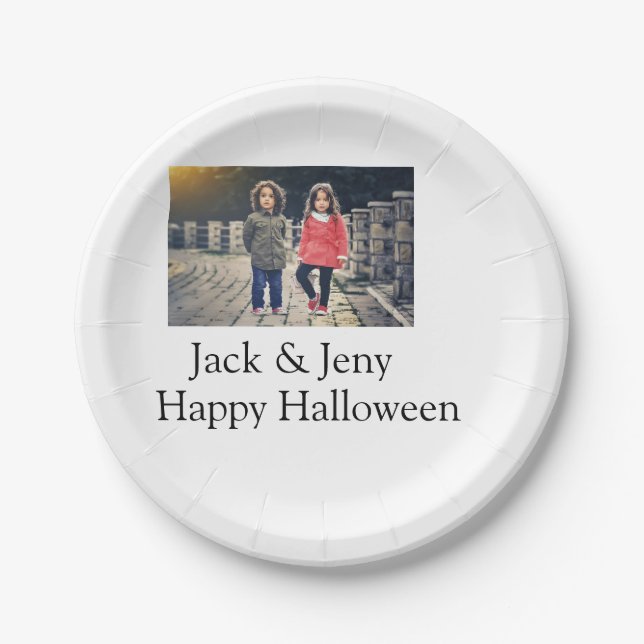 Name Foto Text Halloween Junge Pappteller (Vorderseite)
