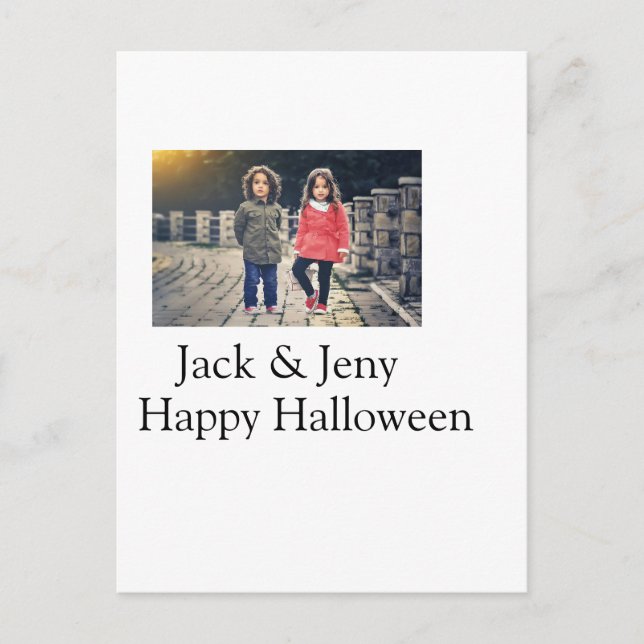Name Foto Text Halloween Junge Postkarte (Vorderseite)