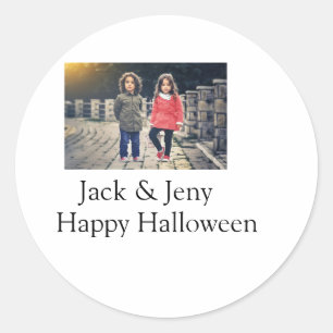 Name Foto Text Halloween Junge Runder Aufkleber