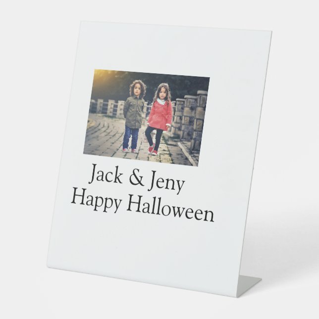 Name Foto Text Halloween Junge Sockelschild (Vorderseite)