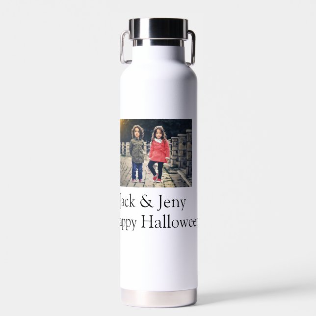 Name Foto Text Halloween Junge Trinkflasche (Vorne)