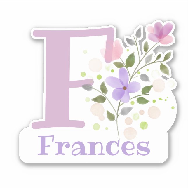 Name Frances & Initial mit Blumendesign Aufkleber (Vorderseite)
