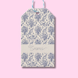 Name Französisches Land Toile de Jouy Blaues Muste Geschenkanhänger