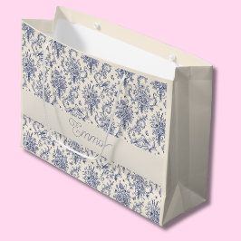Name Französisches Land Toile de Jouy Blaues Muste Große Geschenktüte