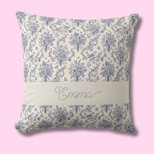 Name Französisches Land Toile de Jouy Blaues Muste Kissen