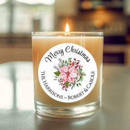 Name Frohe Weihnachten Pink Poinsettia Bouquet 3-i Runder Aufkleber