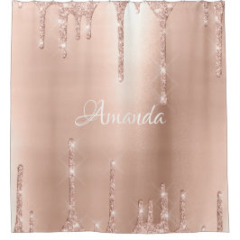Name Funkelnd Glitzer Tropfen Blush Rose Gold Weiß Duschvorhang