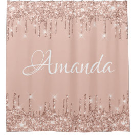 Name Funkelnd Glitzer Tropfen Rosa Rose Girl Blush Duschvorhang