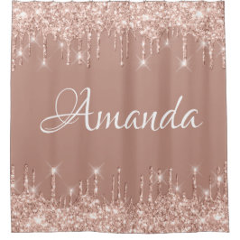 Name Funkelnd Glitzer Tropfen Rosa Rose Girl Blush Duschvorhang
