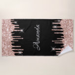 Name Funkelnd Glitzer Tropfen Rosa Rose Gold Black Strandtuch<br><div class="desc">florenceK Glasdesign Minimale Glasfenster Innendekoration.</div>