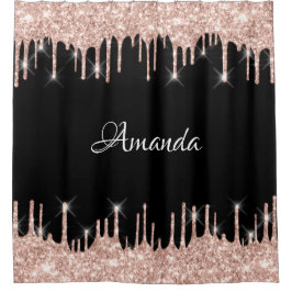 Name Funkelnd Glitzer Tropfen Rosa Rose Gold Blush Duschvorhang