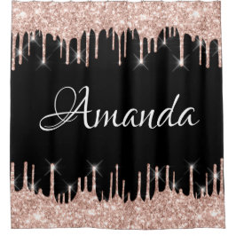 Name Funkelnd Glitzer Tropfen Rosa Rose Gold Blush Duschvorhang