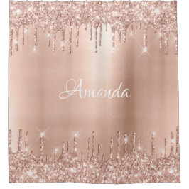 Name Funkelnd Glitzer Tropfen Rosa Rose Gold Weiß Duschvorhang