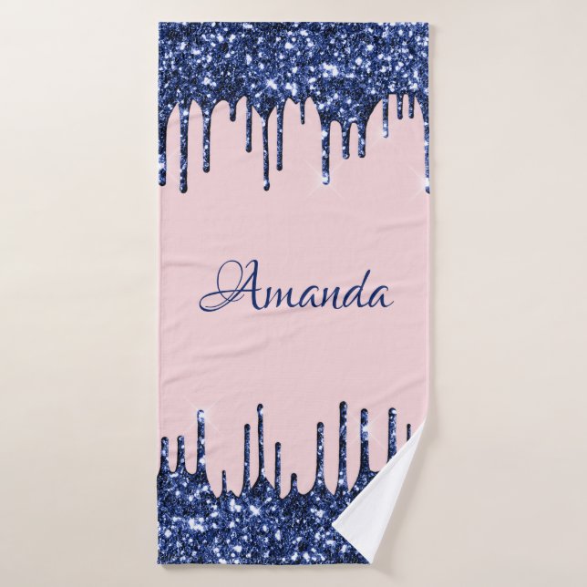 Name Funkelnd Glitzer Tropfen Rose Blue Navy Badehandtuch (Badehandtuch)