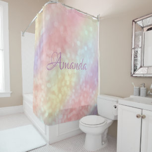 Name Funkelnd Monogramm Rosa Rose Blush Unicorn Duschvorhang