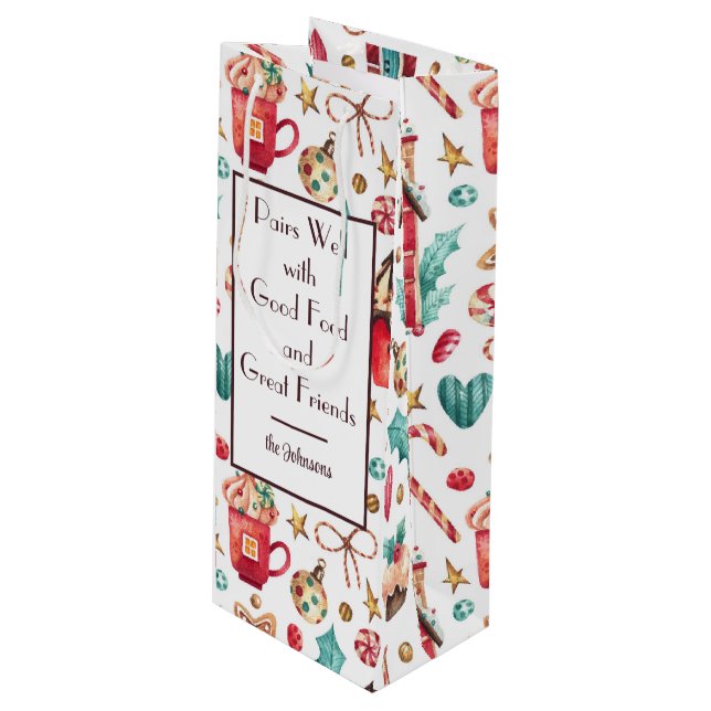 Name für Niedliche Whimsical-Süßigkeiten Urlaub Geschenktüte Für Weinflaschen (Vorderseite Schrägansicht)