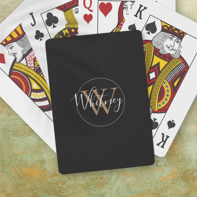 Name für Schwarz-Gold-Monogramm-Skripte spielen vo Spielkarten (Black and Gold Monogram Script Name Playing Cards)