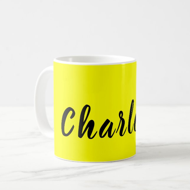Name für Schwarze Personalisierung | Neongelbe Far Kaffeetasse (Vorderseite Links)