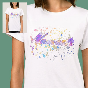 Name für Yoga Watercolor Pink Mauve Yellow Blue T-Shirt