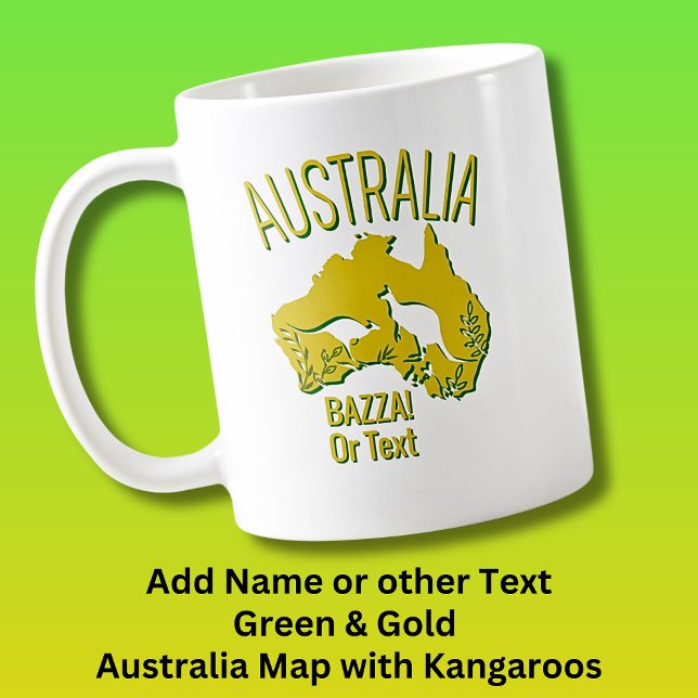 Name Gelbes grünes Australien Karte mit Kangaroos  Kaffeetasse (Von Creator hochgeladen)