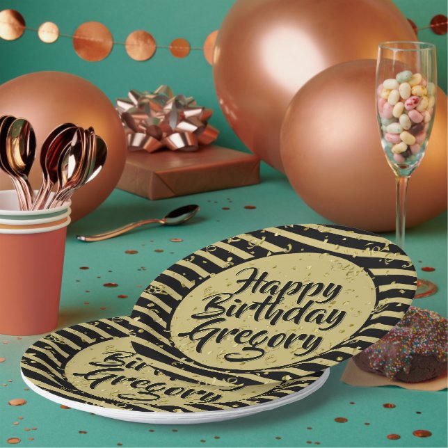Name | Gerne Birthday Einfache Streifen Schwarz/Go Pappteller (Multi)