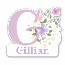 Name Gillian & Initial mit Blumendesign Aufkleber