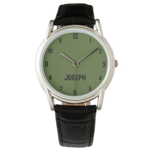 Name Girl Boys Women Men | Olive Green Modern Armbanduhr (Vorderseite)