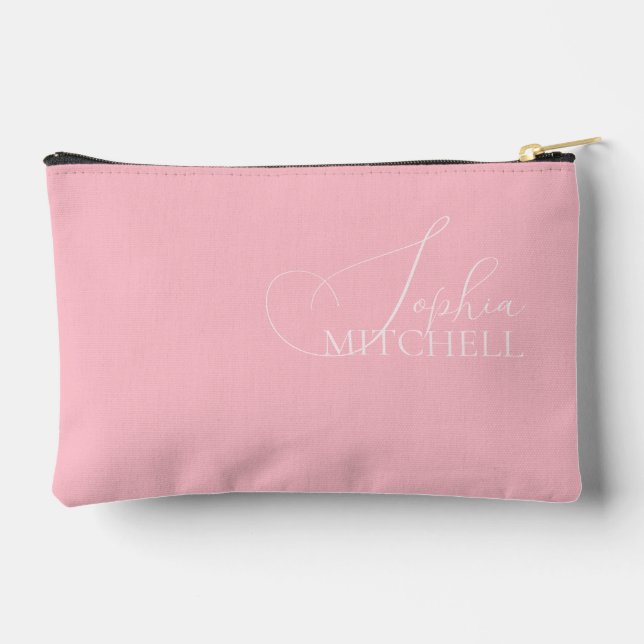 Name Girly Elegant Script Rosa Zubehörtasche (Rückseite)